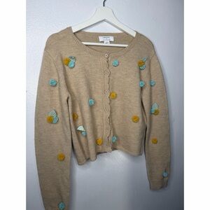 Labelrail x Olivia & Alice  Tan Cardigan with Blue and Yellow 3D Floral Size L
